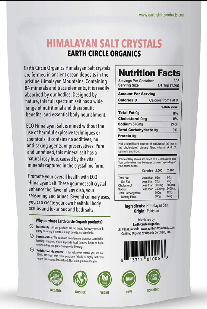 Earth Circle Organics, Premium Himalayan Pink Salt Crystals, Fine Grain, 454 g - Mom it KeTo Go