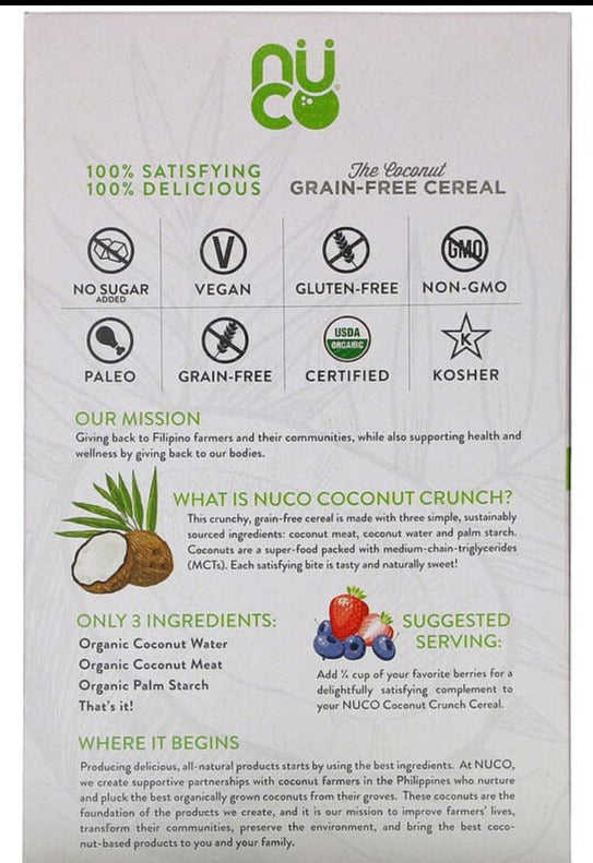 NUCO, Organic Coconut Crunch Grain-Free, KETO, Vegan Cereal, 300 g - Mom it KeTo Go