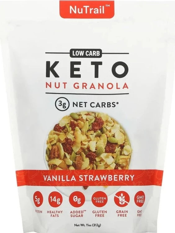 NuTrail, Keto, Gluten Free, Sugar Free, Nut Granola, Vanilla Strawberry, 312 g - Mom it KeTo Go