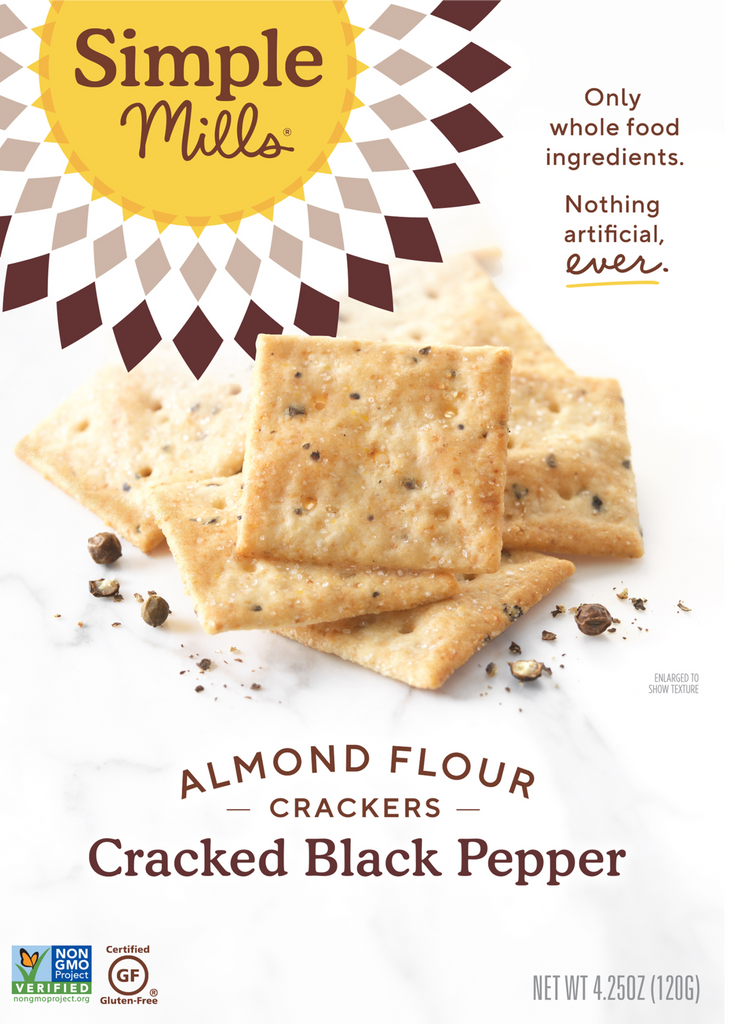 Simple Mills, Naturally Gluten-Free, Almond Flour Crackers, Cracked Black Pepper, 120 g - Mom it KeTo Go