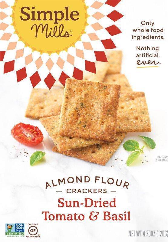 Simple Mills, Naturally Gluten-Free, Almond Flour Crackers, Sun-Dried Tomato & Basil, 120 g - Mom it KeTo Go